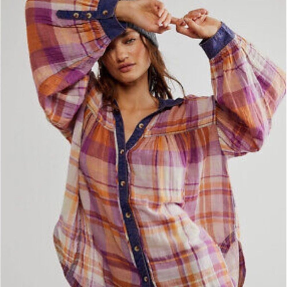 Free people Olivia Plaid  Oversized top size S and M NWOT - Picture 3 of 14